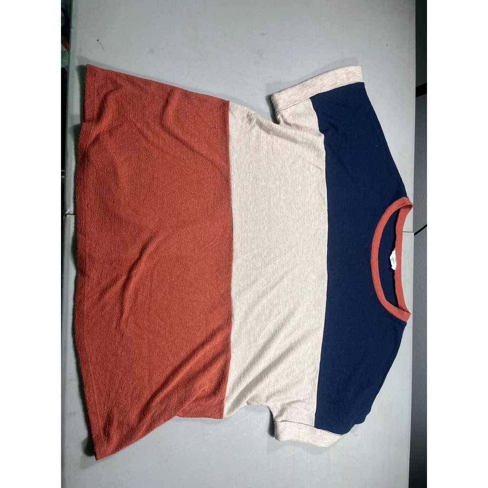 Entro 1X Colorblock Tunic Top Navy Rust Cream Retro 70s Made USA Plus